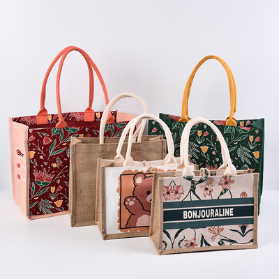 Un buen precio. Bolsas personalizadas de lienzo natural con impresión de yute Bolsas de toque de burlap en línea