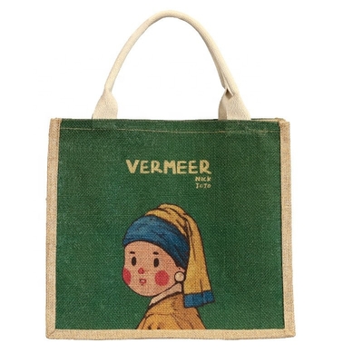 Un buen precio. Bolsas de jute impresas a medida Bolsas de bolso de jute laminadas con patrón en línea