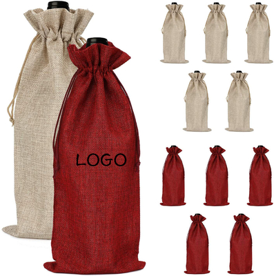 Un buen precio. Bolsas de juto con cuerdas de tracción impresas Bolsas de regalo para vino en línea