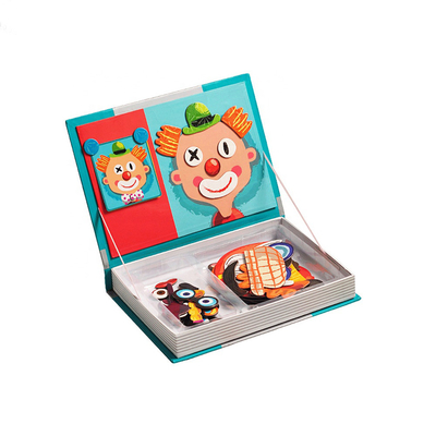 OEM caras locas libro magnético de madera rompecabezas caja de juegos para niños de 3 años